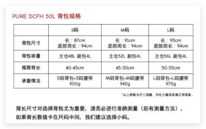 DCFH 50L 背包结构与尺寸示意